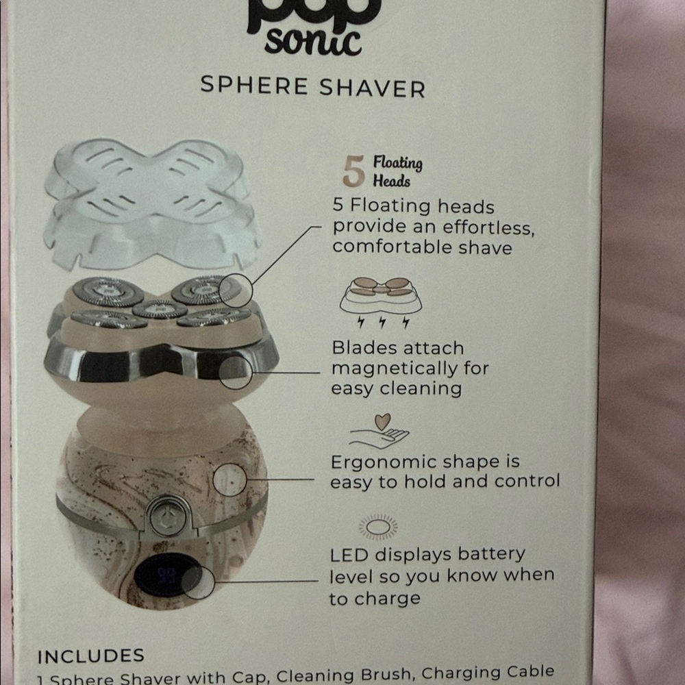 PopSonic Marble Sphere Rechargeable 5-Head Shaver - Beige Marble - Picture 2 of 4